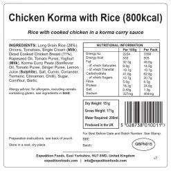 Expedition Foods Chicken Korma With Rice (800kcal) -Camp Haven chicken korma with rice 800kcal v7 label
