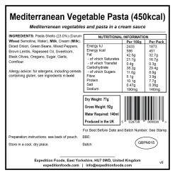 Expedition Foods Mediterranean Vegetable Pasta (450kcal) -Camp Haven mediterranean vegetable pasta 450kcal v8 label
