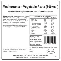 Expedition Foods Mediterranean Vegetable Pasta (800kcal) -Camp Haven mediterranean vegetable pasta 800kcal v7 label 01 149d3ace a51d 4b3a ab2b 01291da4286b