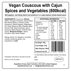 Expedition Foods Couscous With Cajun Spices And Vegetables (800kcal) -Camp Haven vegan couscous with cajun spices and vegetables 800kcal v3 label
